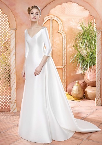 vestido de novia BLANCO NATURAL MIKADO & APLICACION PEDRERIA